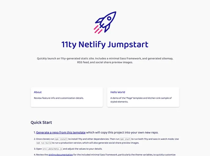 11ty Netlify Jumpstart screenshot